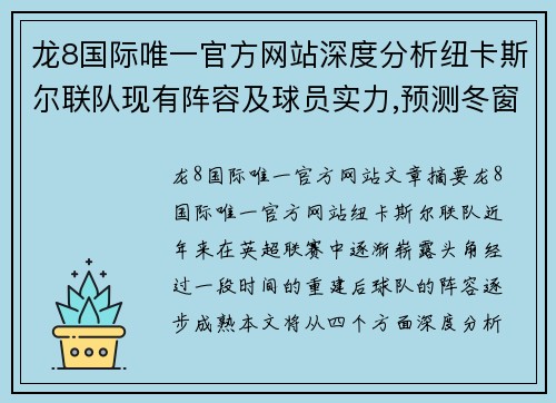 龙8国际唯一官方网站深度分析纽卡斯尔联队现有阵容及球员实力,预测冬窗引援方向 - 副本