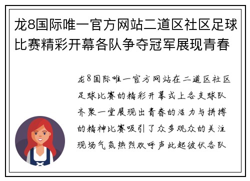 龙8国际唯一官方网站二道区社区足球比赛精彩开幕各队争夺冠军展现青春风采