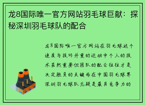 龙8国际唯一官方网站羽毛球巨献：探秘深圳羽毛球队的配合