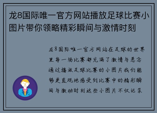 龙8国际唯一官方网站播放足球比赛小图片带你领略精彩瞬间与激情时刻