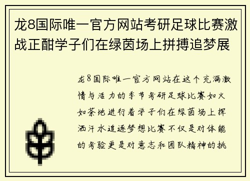 龙8国际唯一官方网站考研足球比赛激战正酣学子们在绿茵场上拼搏追梦展现青春风采